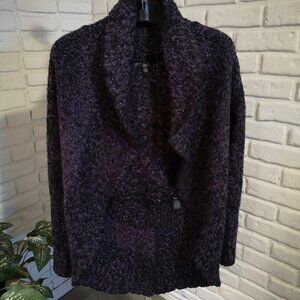 Sioni Ladies Size Medium Purple & Black Long Sleeves Straight Fit Open Cardigan